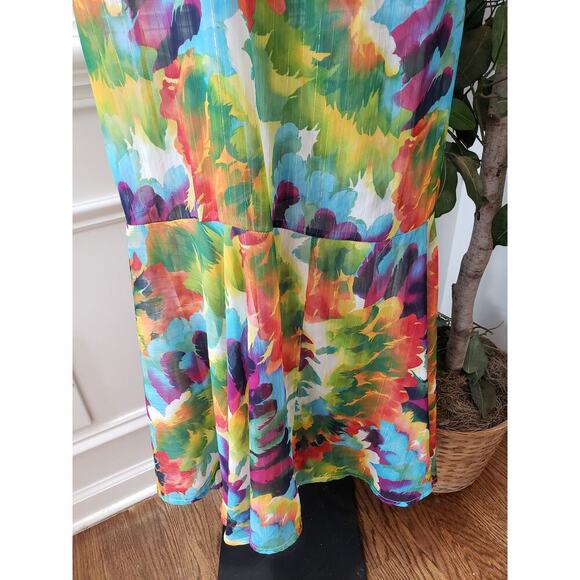 ABS Long Maxi Dress Womens Size Medium Multicolor Pleated Halter Neck Sleeveless - Picture 12 of 14